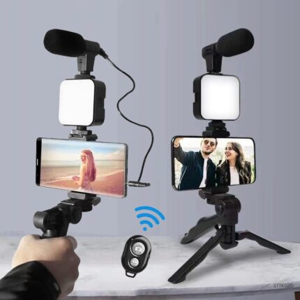 5pcs/set Recording Tripod Mobile Phone Camera Video Kit LED Light Fill Lamp Portable Live Streaming Phone Holder with Microphone
